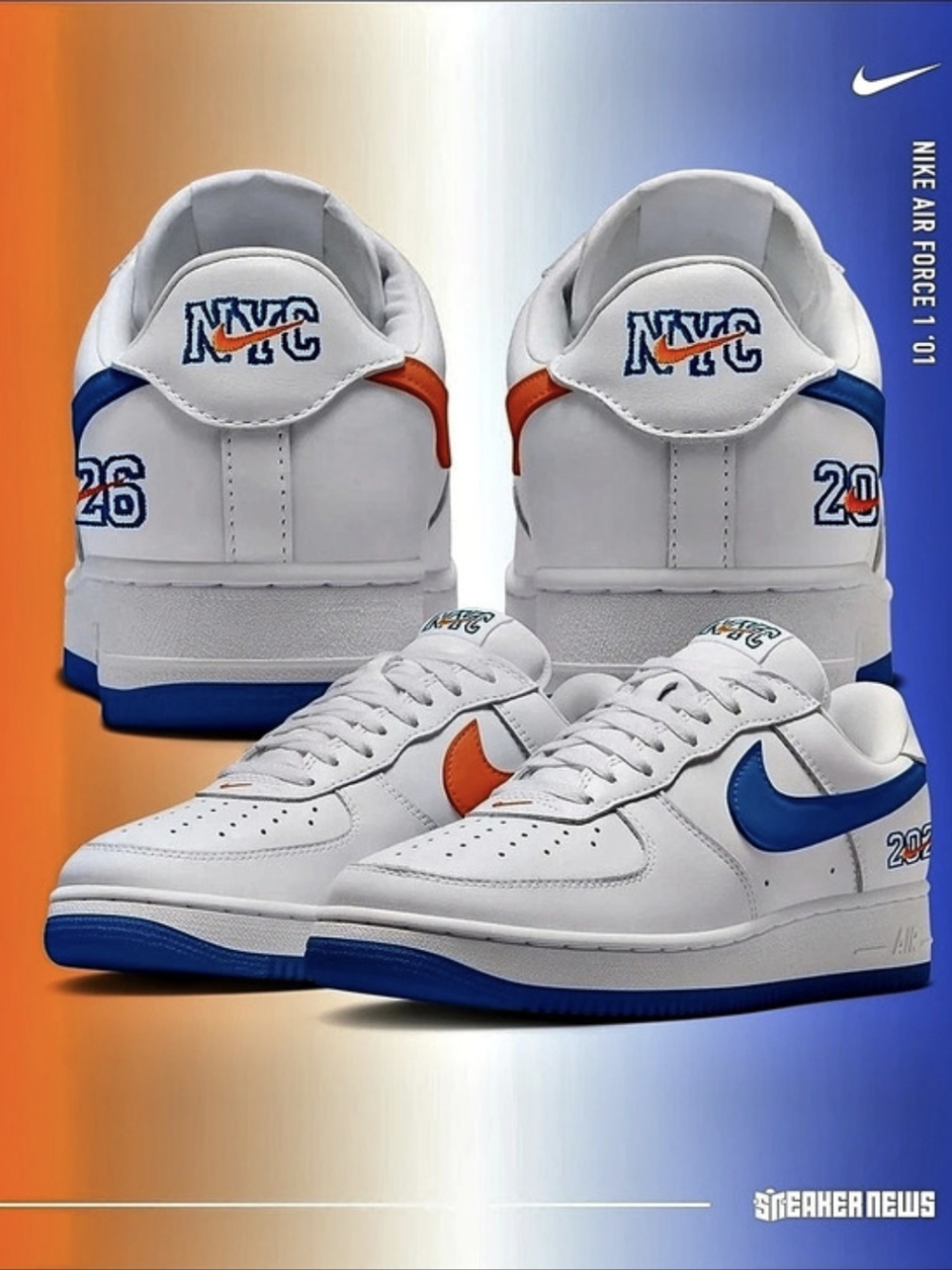 Nike Air Force 1 Low '01 "NYC Knicks" Sneakers White & Orange US 3.5/5